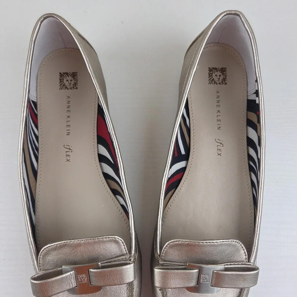 Anne Klein Jaren Gold Metallic Faux‎ Leather iFlex Loafers Women's Size 8.5 M